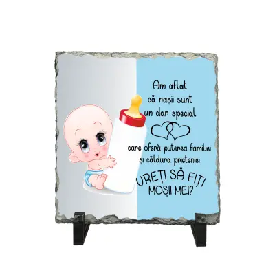 Am aflat ca nasii sunt un dar special albastru, piatra ardezie personalizata, cu mesaj model, pa131